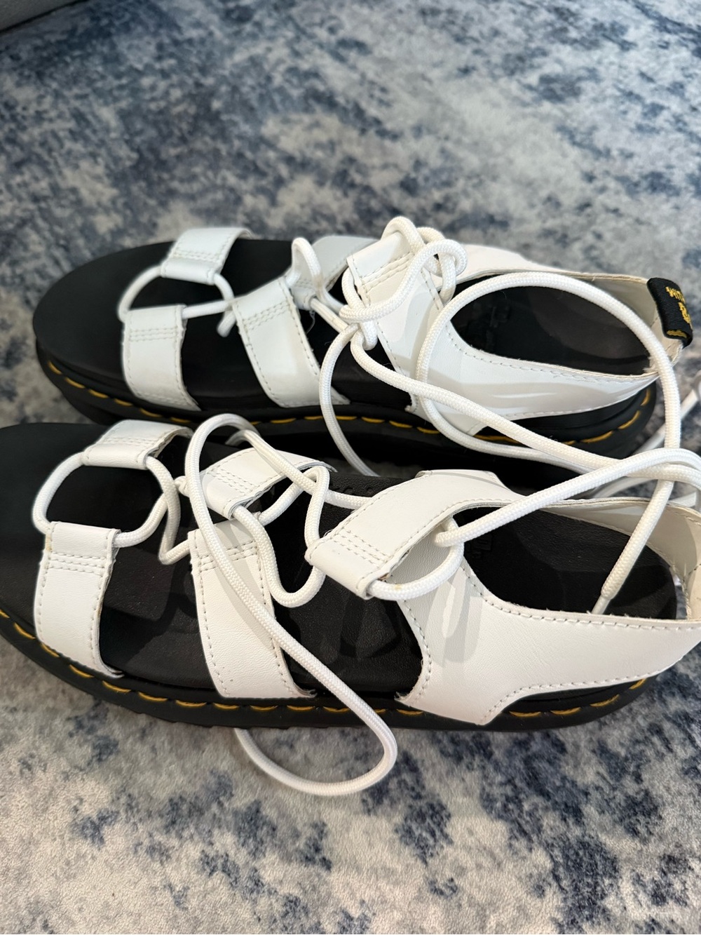 Dr. Martens White Lace-Up Platform Sandals with Black Footbed Size 9 NWOT